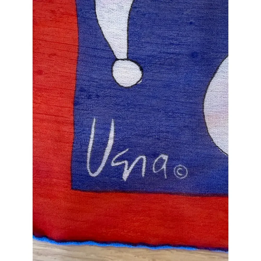 Vintage Vera Neumann Signed Silk Chiffon Scarf Psychedelic Swirl Red Blue White⁠
